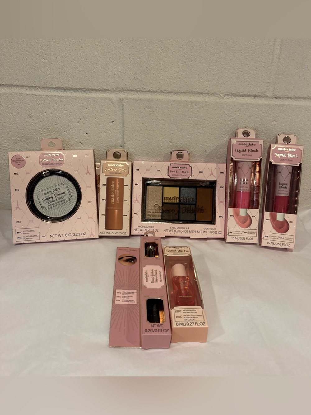 Marie Claire Paris Makeup Lot of 7 Pieces Blush Eye Shadow Lips Brow Pencil New
